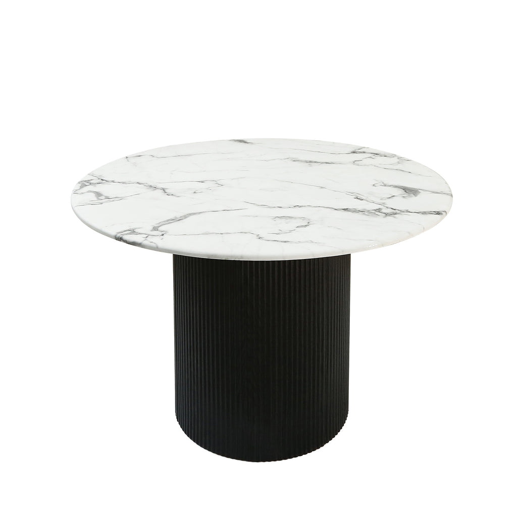 Dining Table - Avellino Round White & Black Ash Marble.