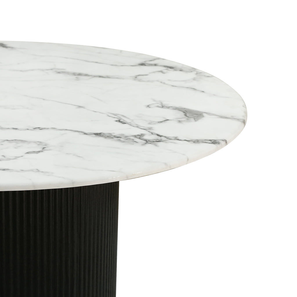 Dining Table - Avellino Round White & Black Ash Marble.