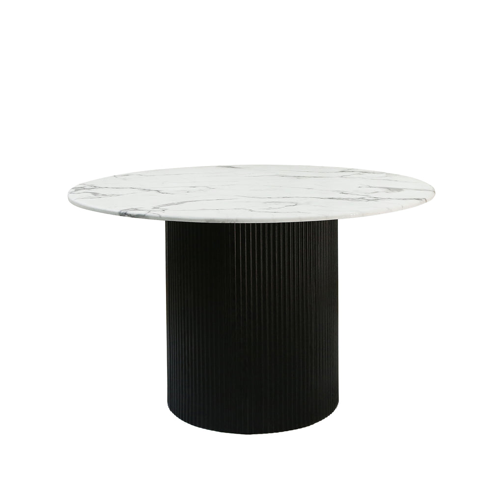 Dining Table - Avellino Round White & Black Ash Marble.