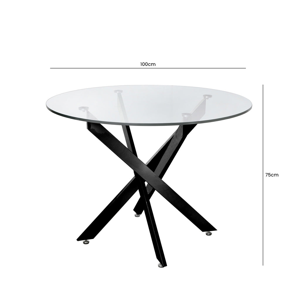 black round dining table with glass top