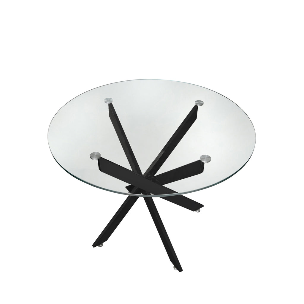 glass dining table with black legs