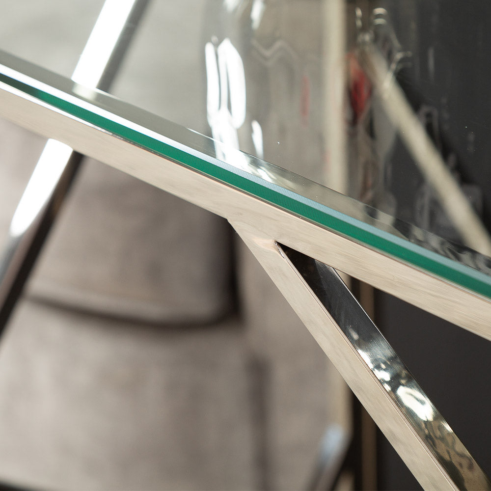 Glass top chrome console table
