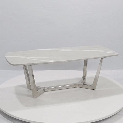Capella Large Grey Marble Stone Coffee Table with Chrome Stainless