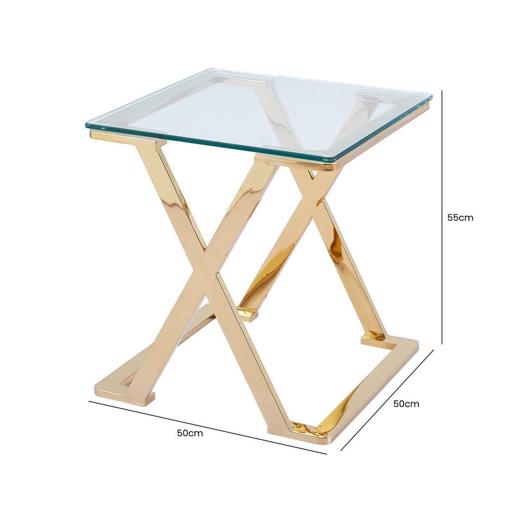 gold side table with glass top