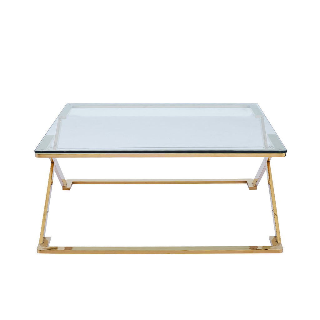 gold coffee table with glass top