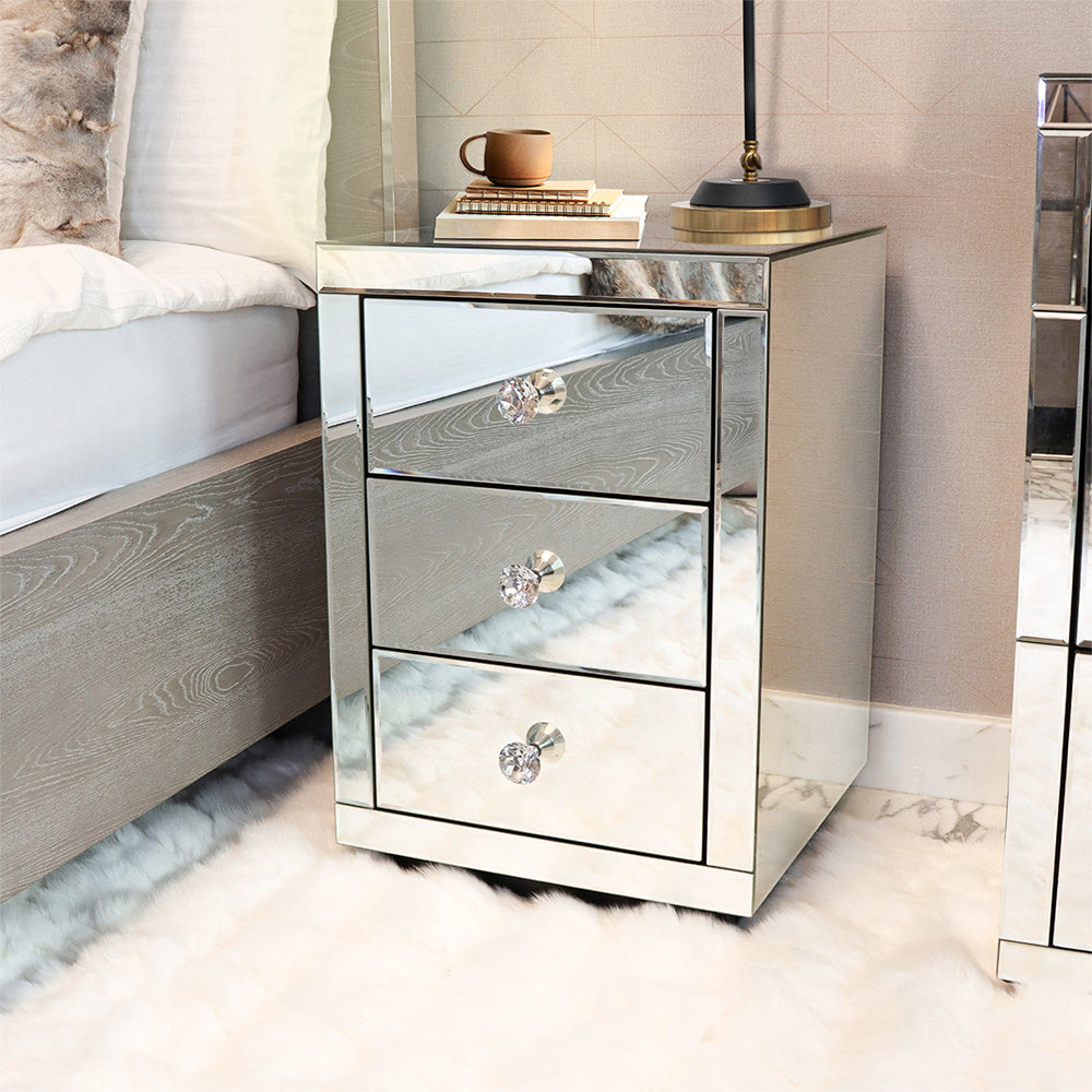 mirrored bedside table