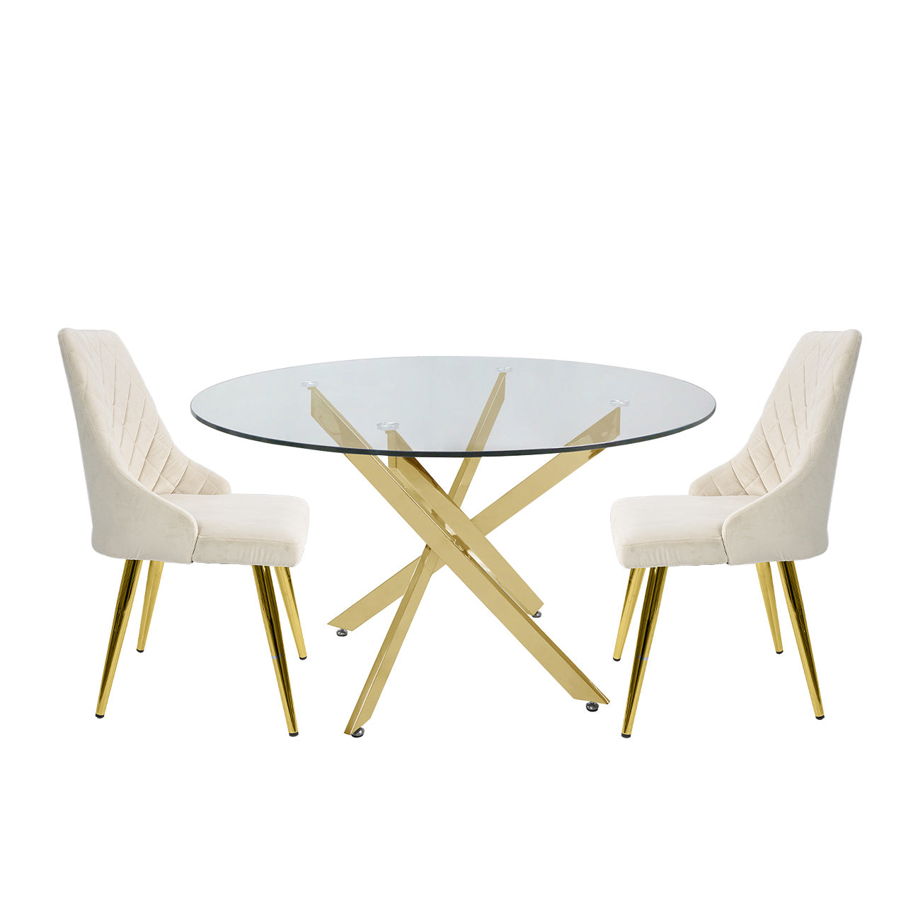 Buy Seater Glass Dining Table Set – Davos Gold Round with Milan