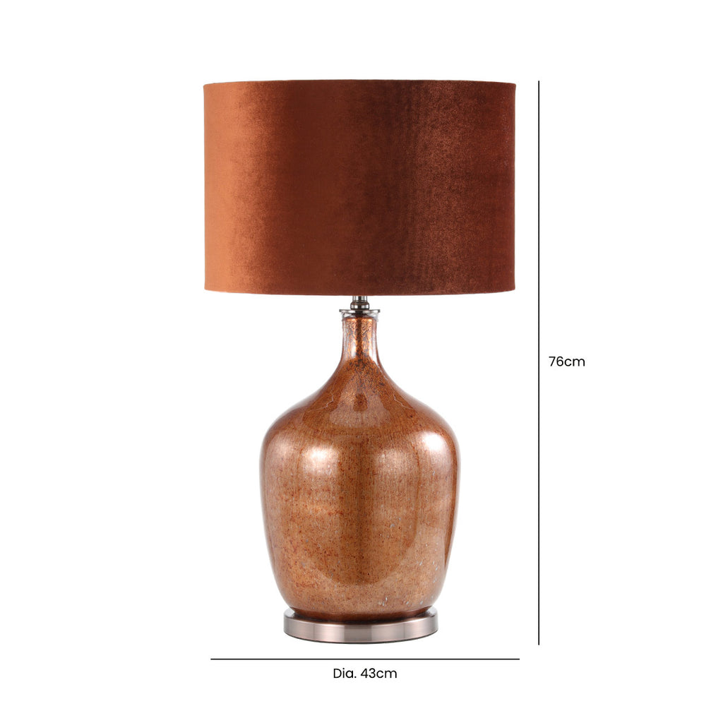 Red Copper Glass Table Lamp with Amber Velvet Shade