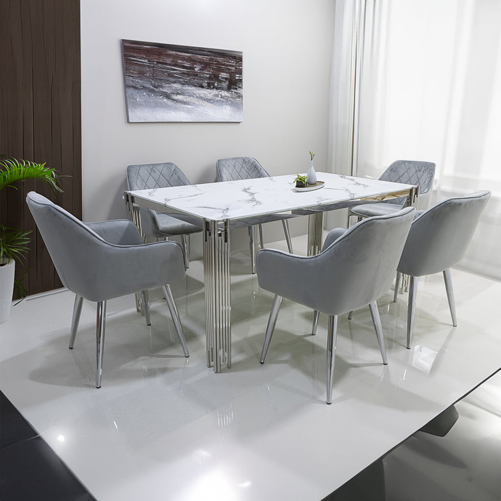 6 seater chrome dining table set