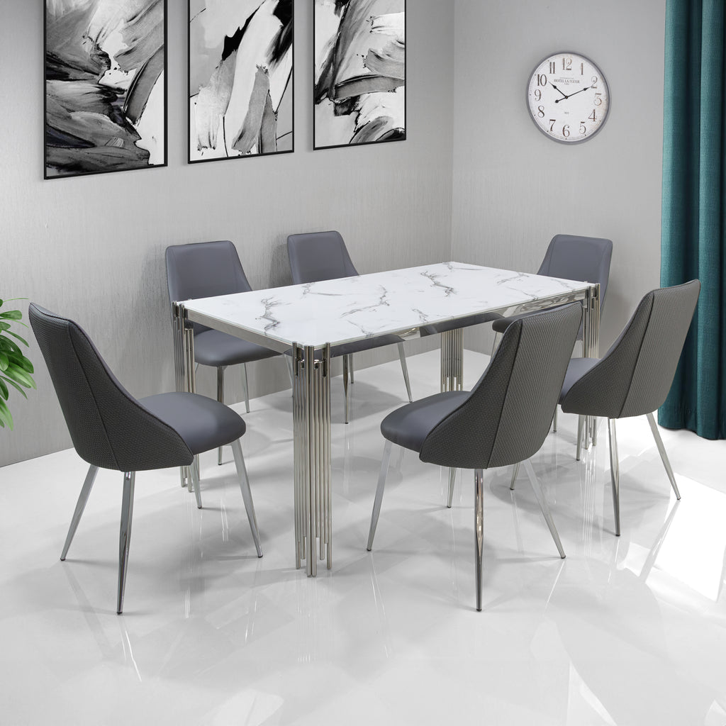 glass marble dining table set of 6