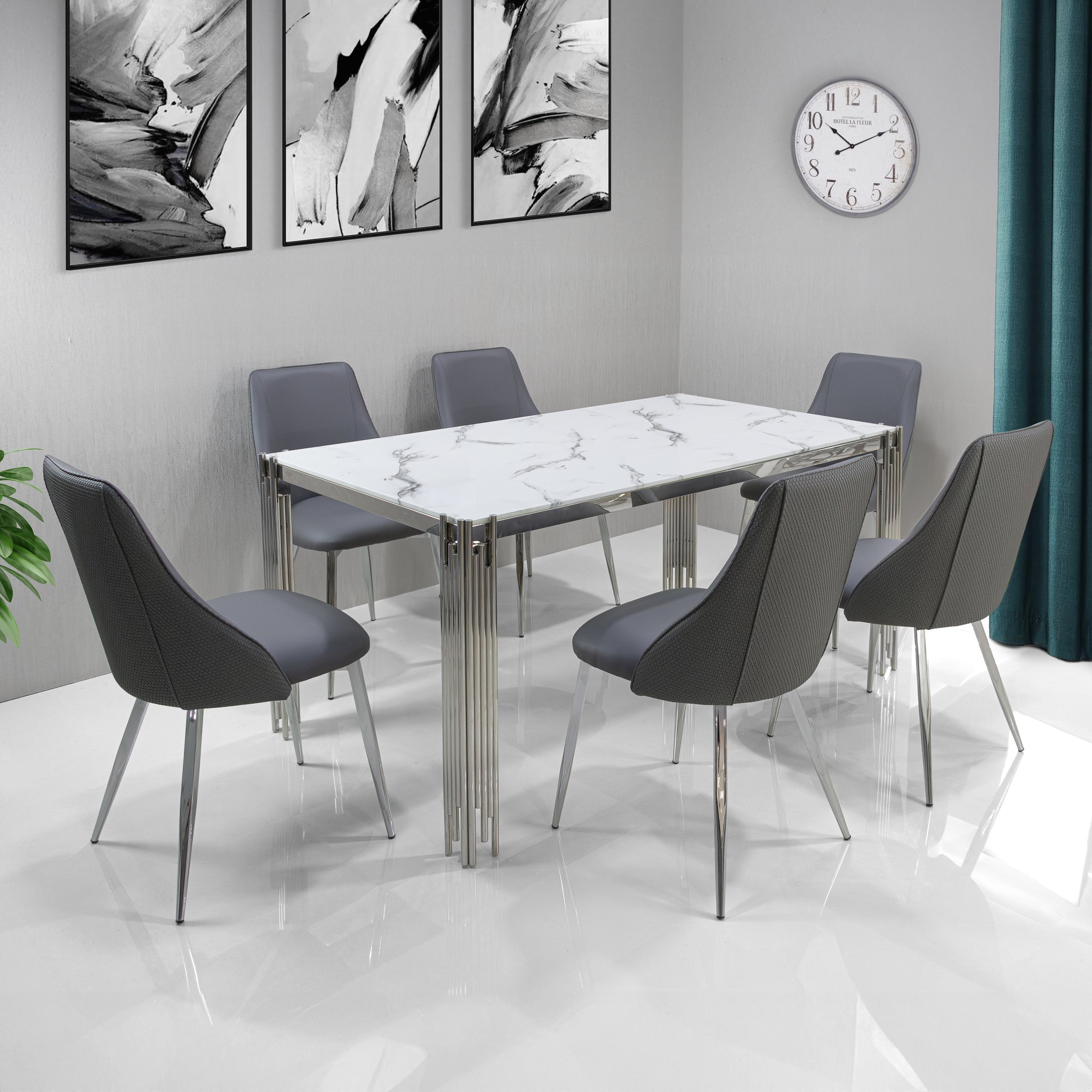 Seater Dining Table Set – Seppio Chrome with Sienna Grey Chairs