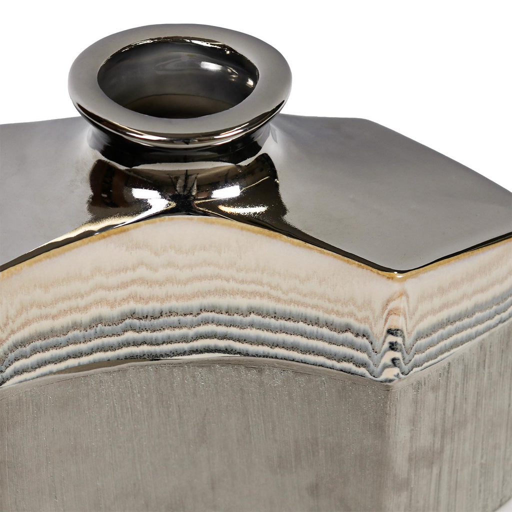 Silver Ceramic Vase with Multicolor Stripes
