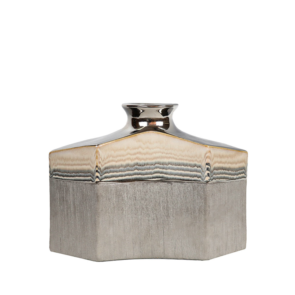 Silver Ceramic Vase with Multicolor Stripes