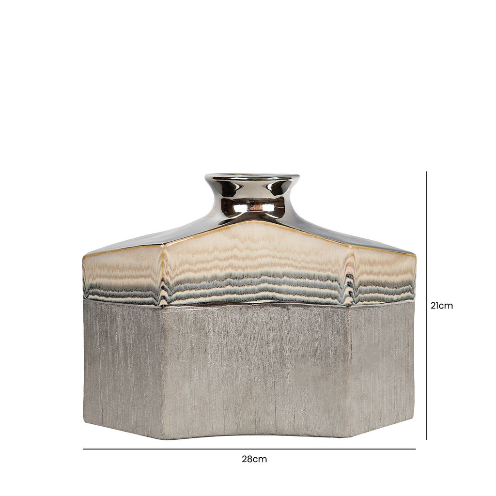 Silver Ceramic Vase with Multicolor Stripes