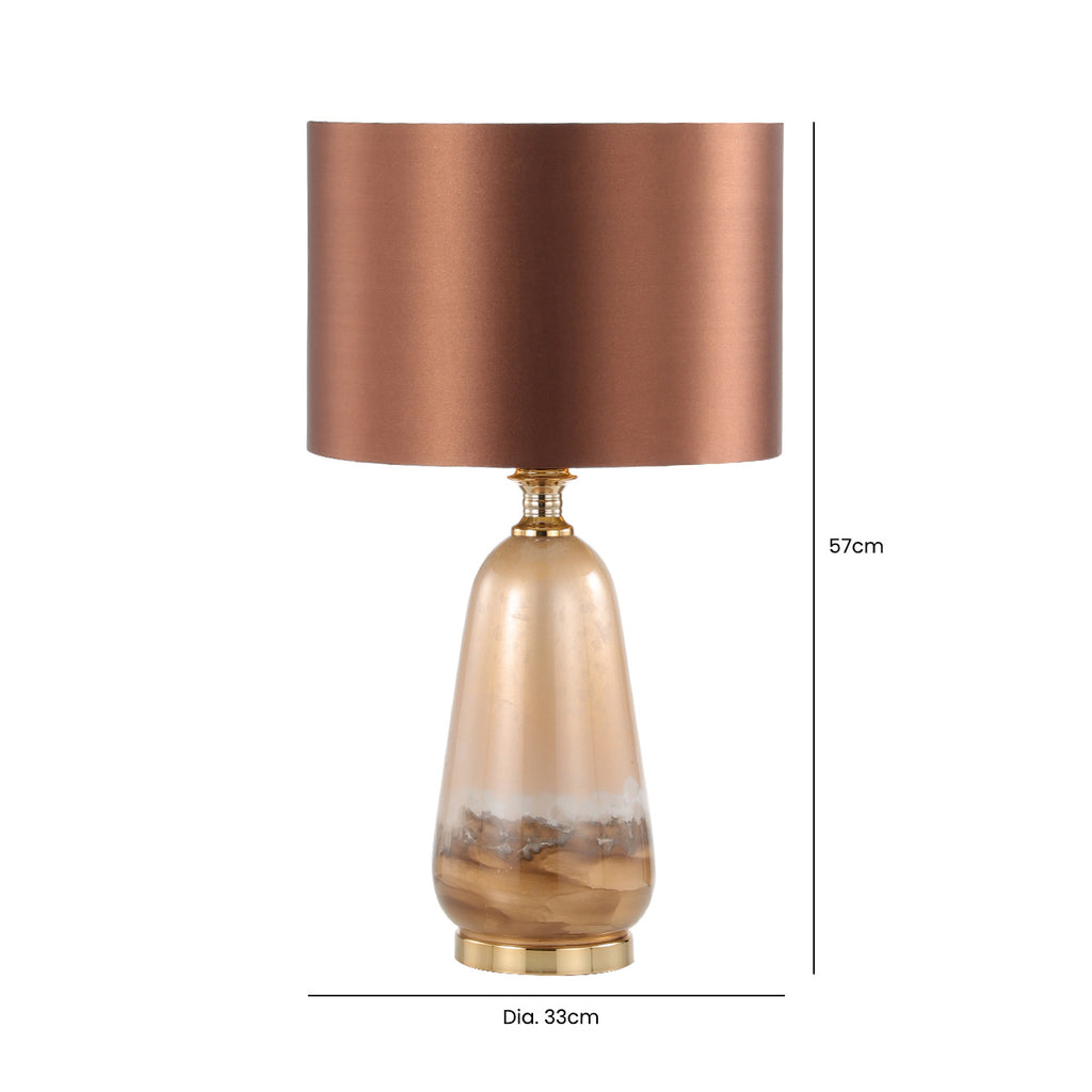 Two Tone Brown Glass Table Lamp with Dark Brown Satin Shade