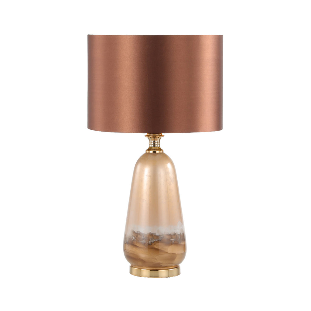 Two Tone Brown Glass Table Lamp with Dark Brown Satin Shade