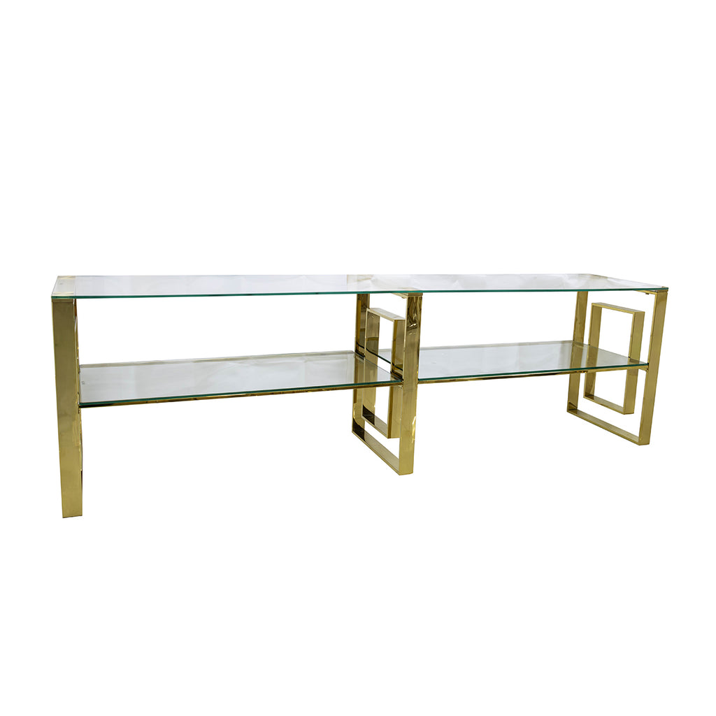 gold tv stand with glass top