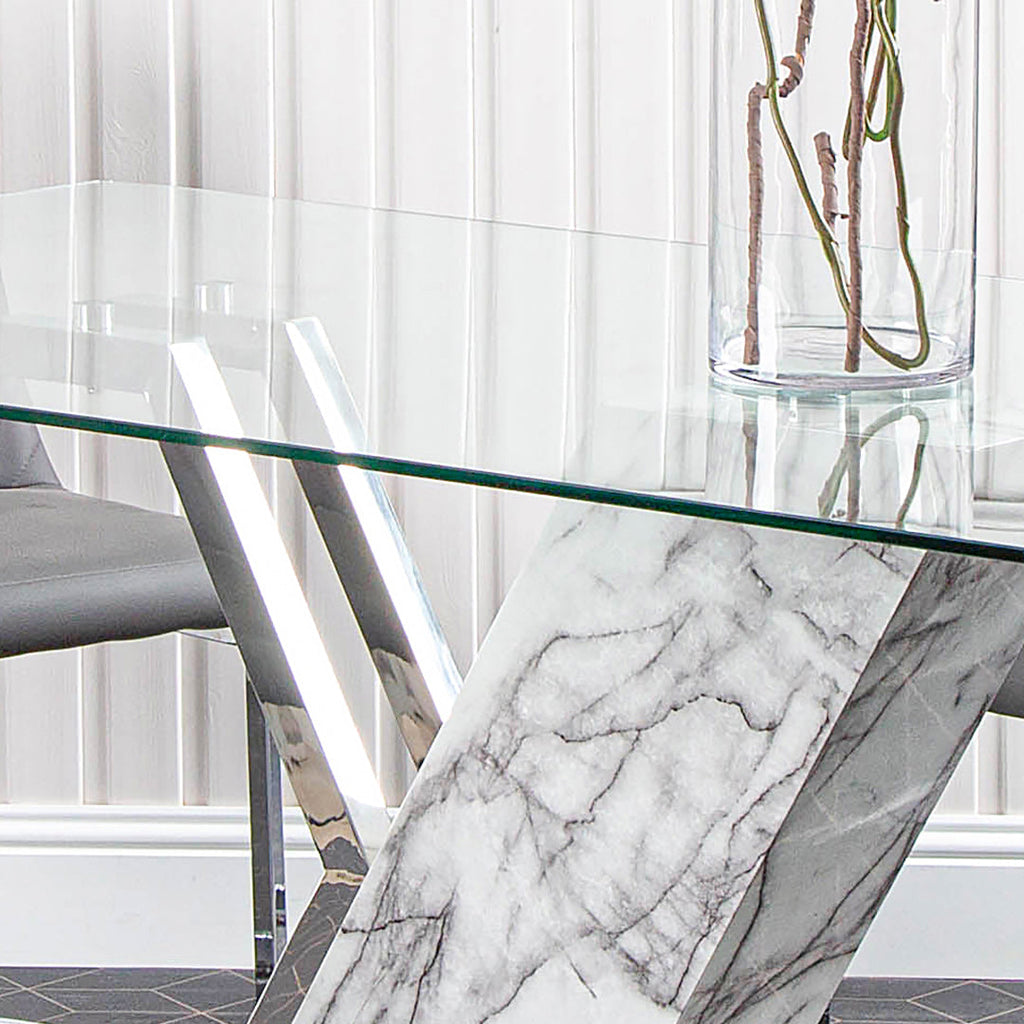 glass top marble dining table