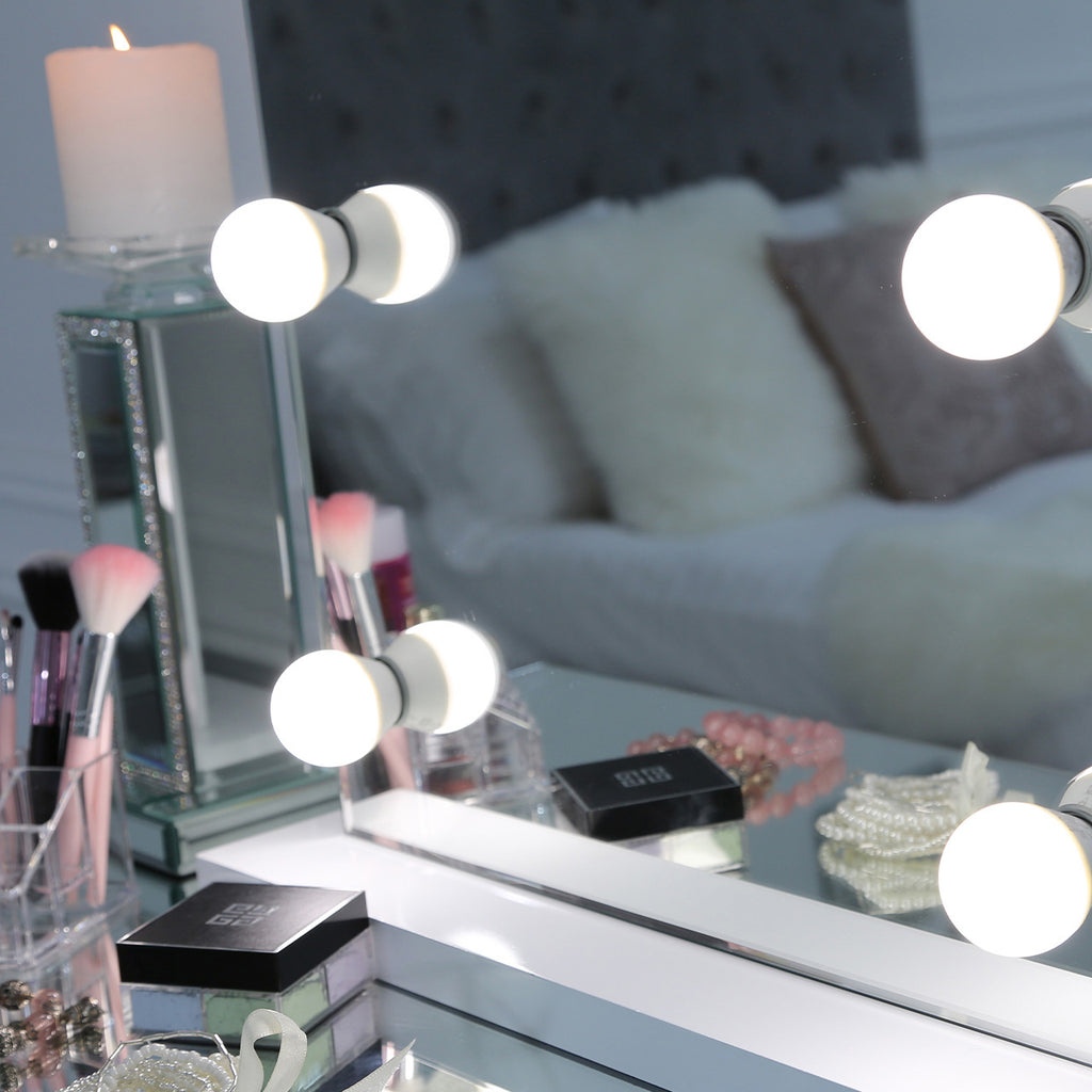 Dressing Table Set - Portrait Vanity Mirror with lights + Two Mirrored Drawers Dressing Table - VANITY LIVING