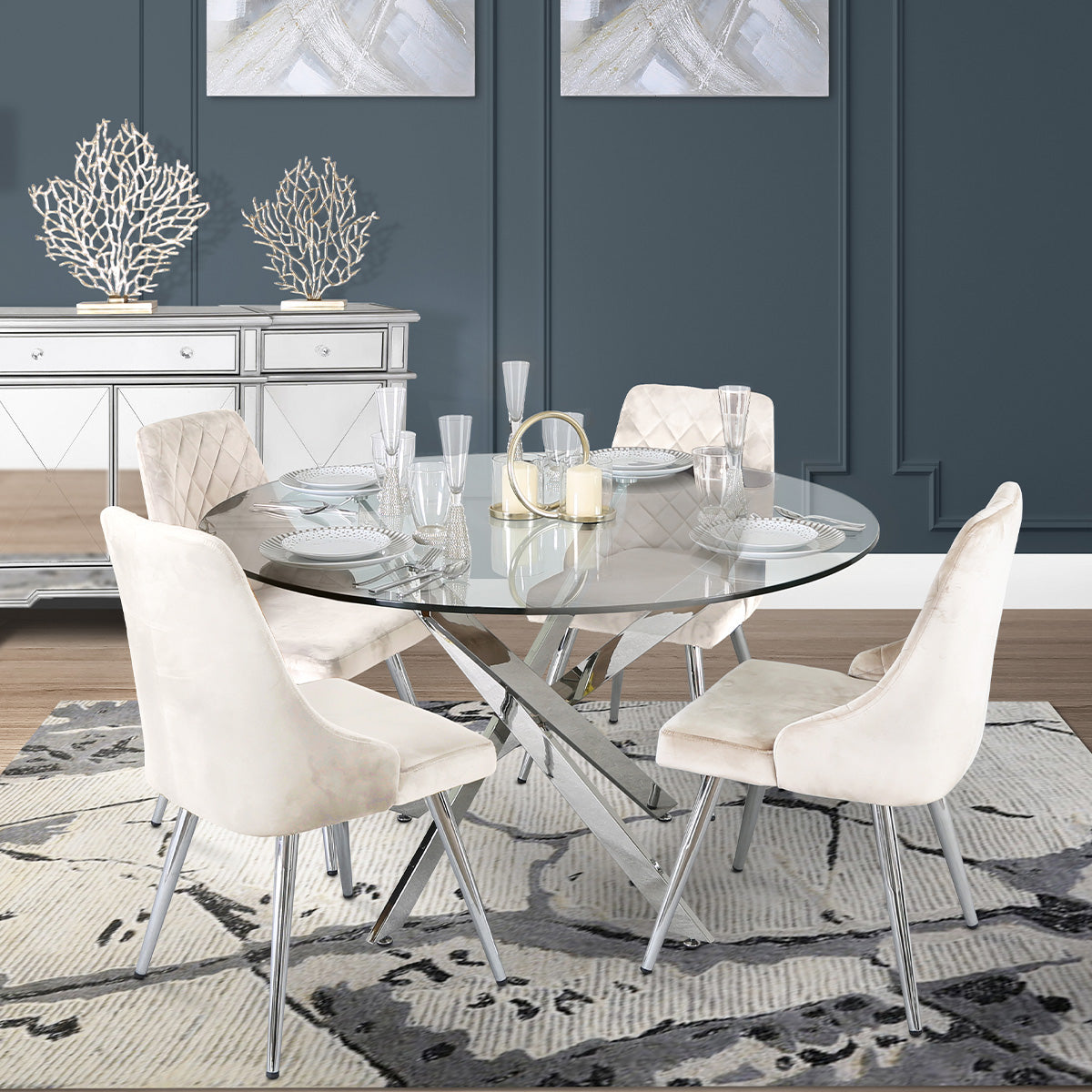 Buy Seater Round Dining Table Set – Davos Chrome with Milan