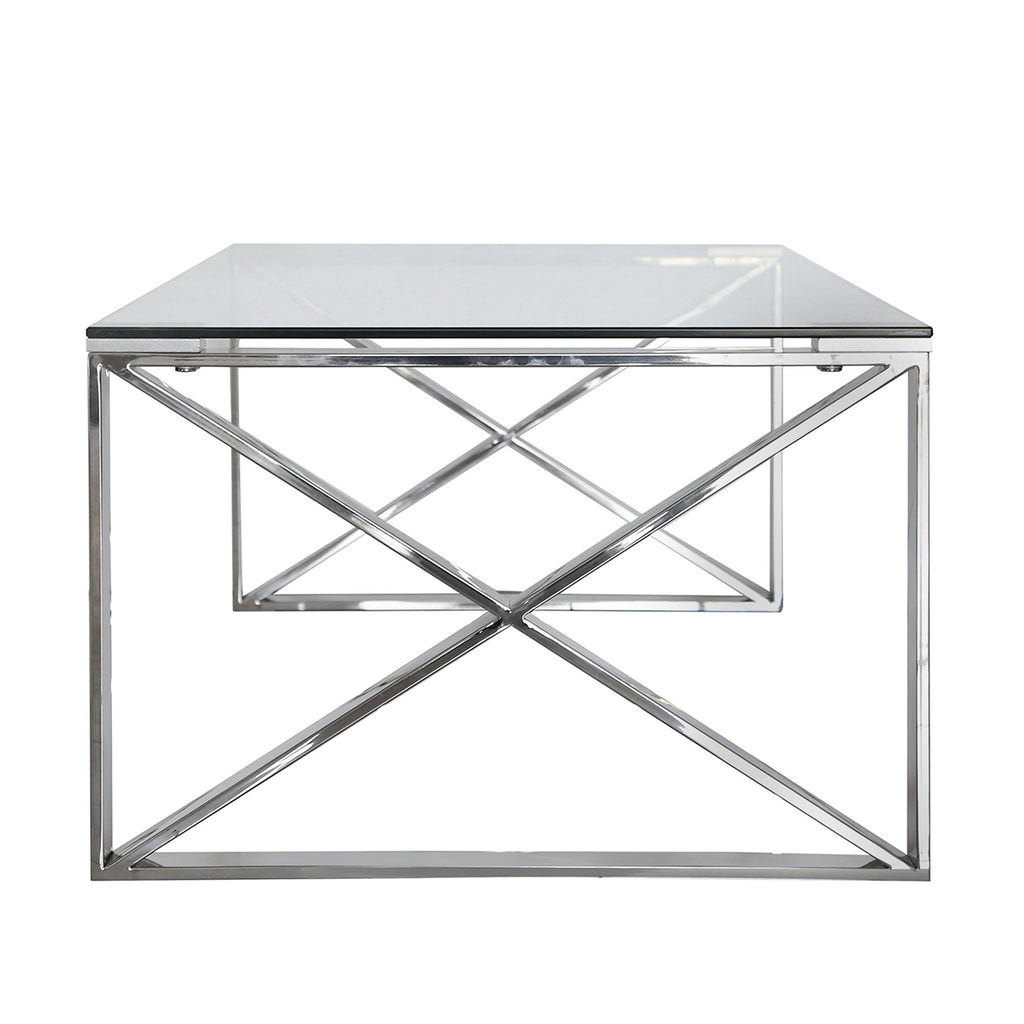 Living Room Set of 4 - Madrid Chrome Two Side Tables + Coffee Table + TV Unit - VANITY LIVING