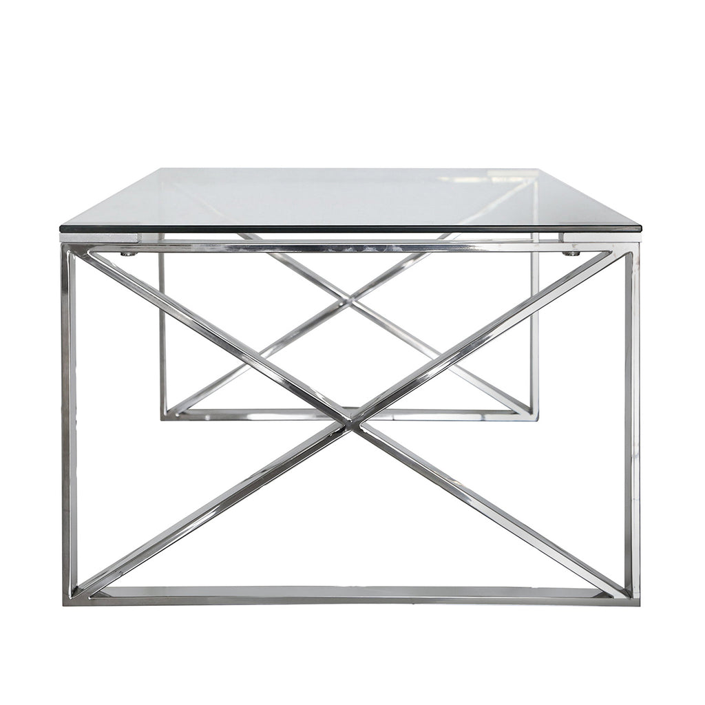 Living Room Set of 5 - Madrid Chrome Two Side Tables + Coffee Table + Console Table + TV Unit - VANITY LIVING