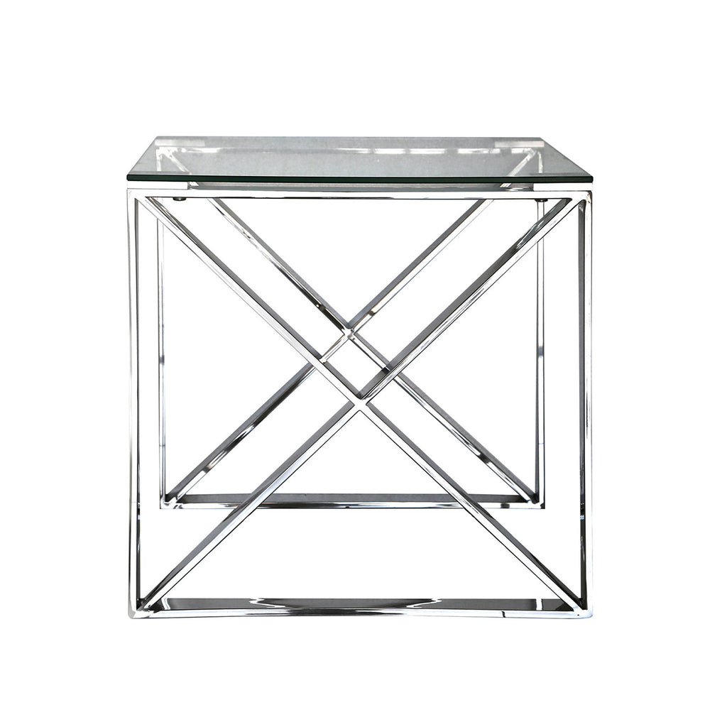 Living Room Set of 3 - Madrid Chrome Two Side Tables + Coffee Table - VANITY LIVING