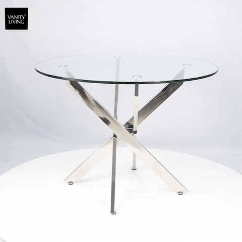 Glass dining table with chrome base deals