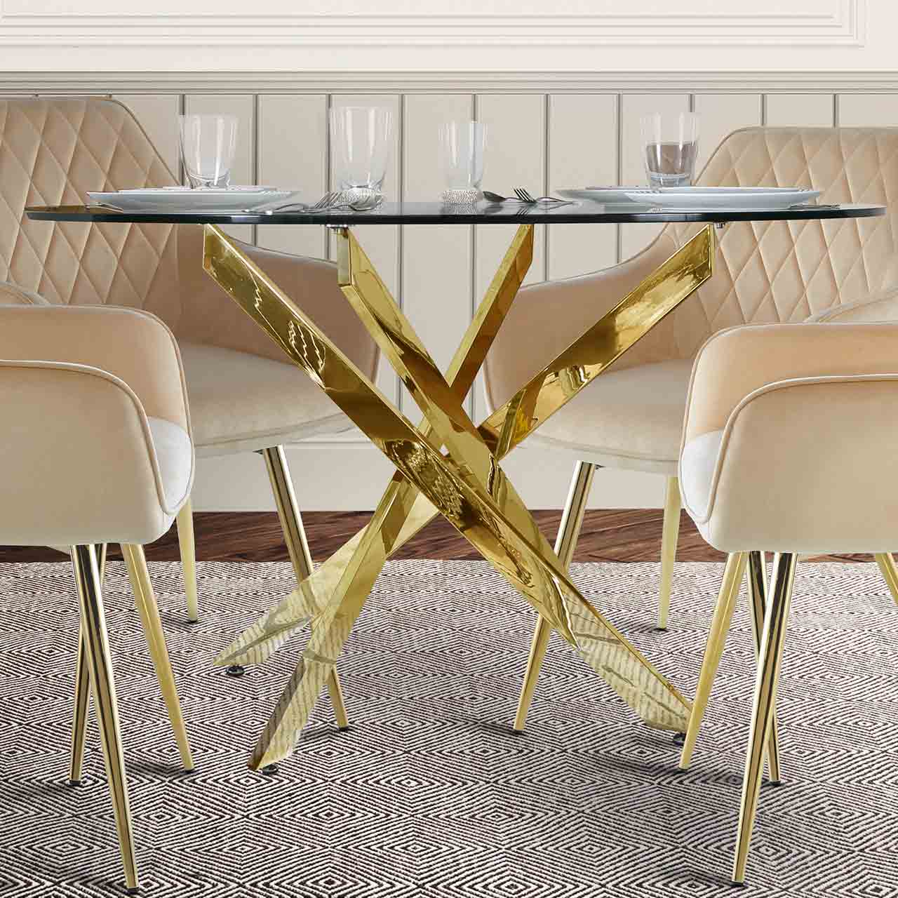 Glass gold discount dining table