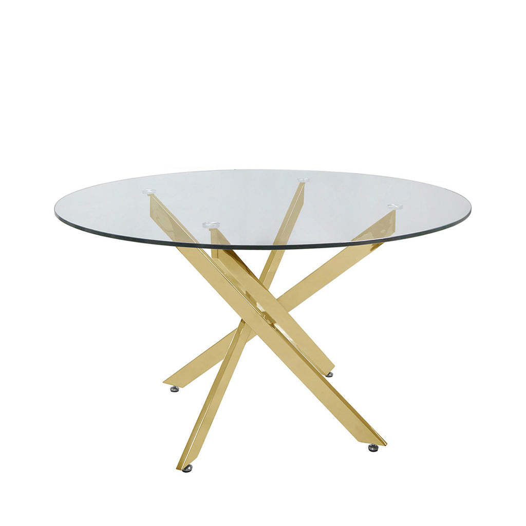 glass top gold dining table