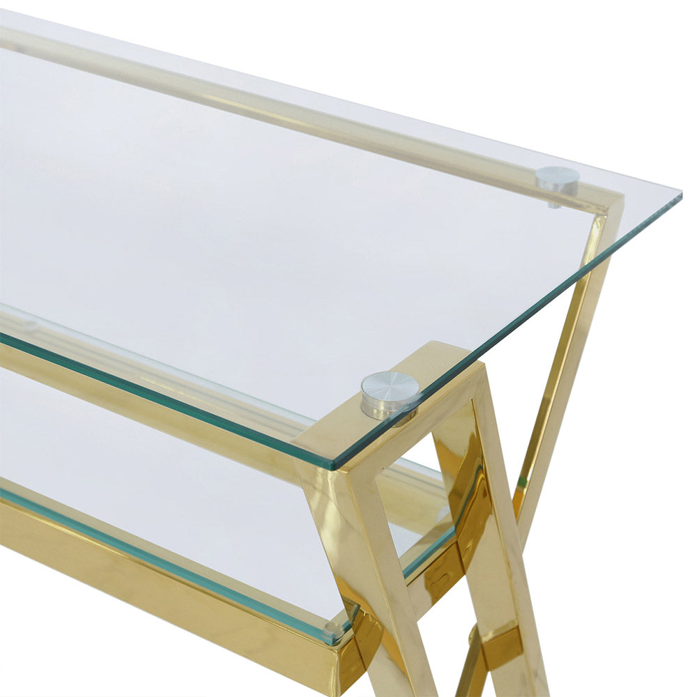 Gold study table with glass top