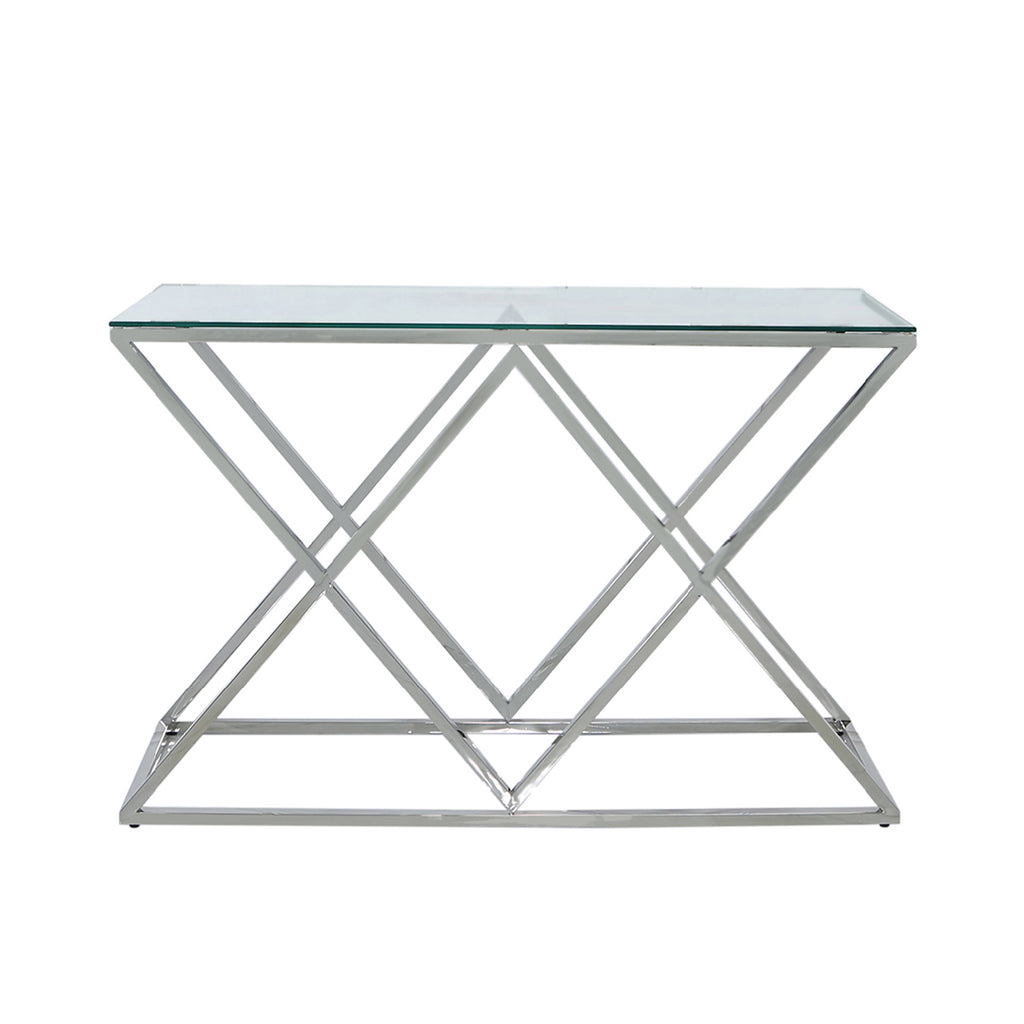 Living Room Set of 4 - Porto Chrome Two Side Tables + Coffee Table + Console Table - VANITY LIVING