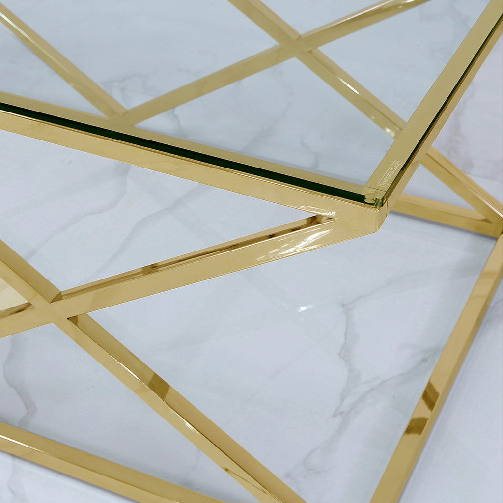 Gold coffee table with glass top