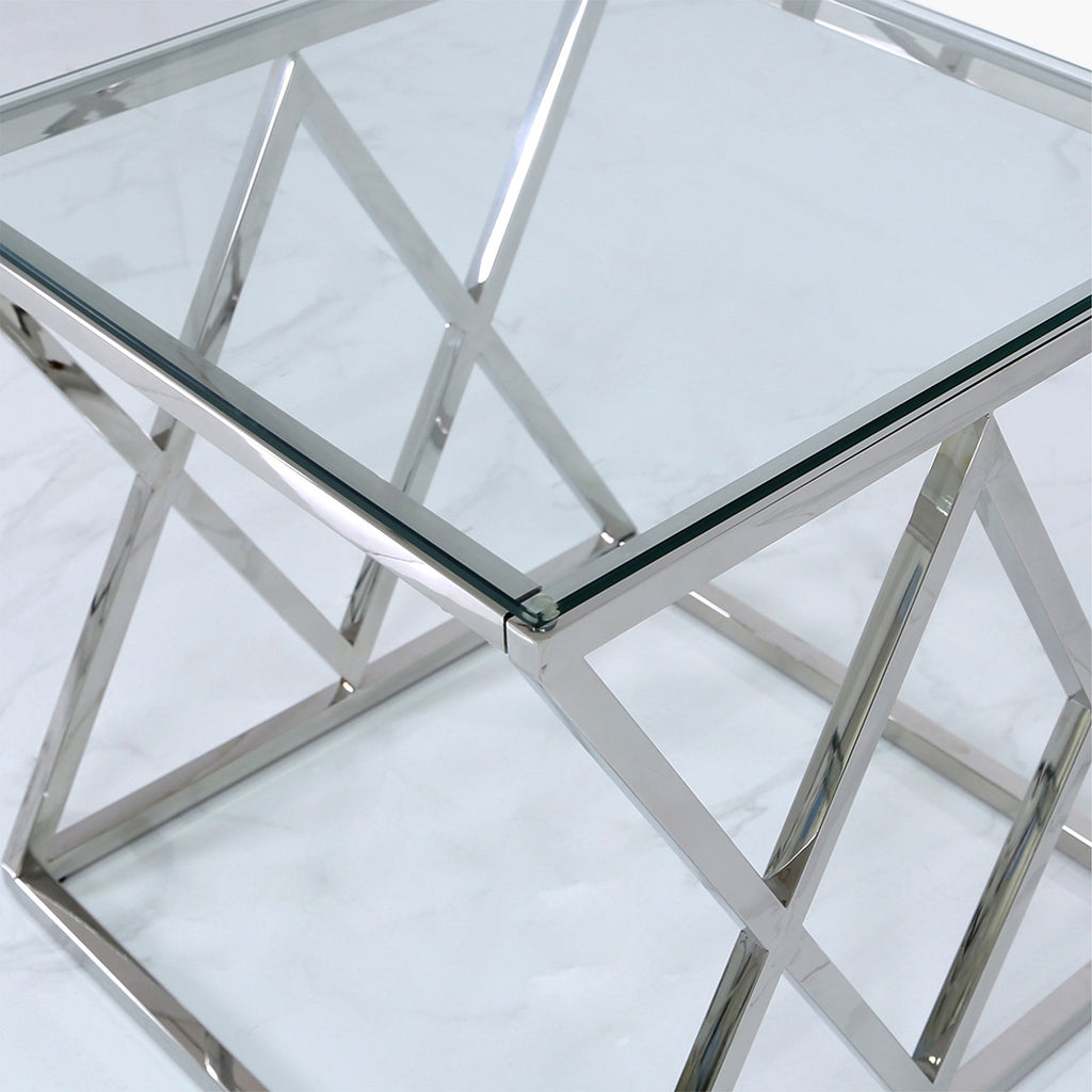 chrome glass top side table