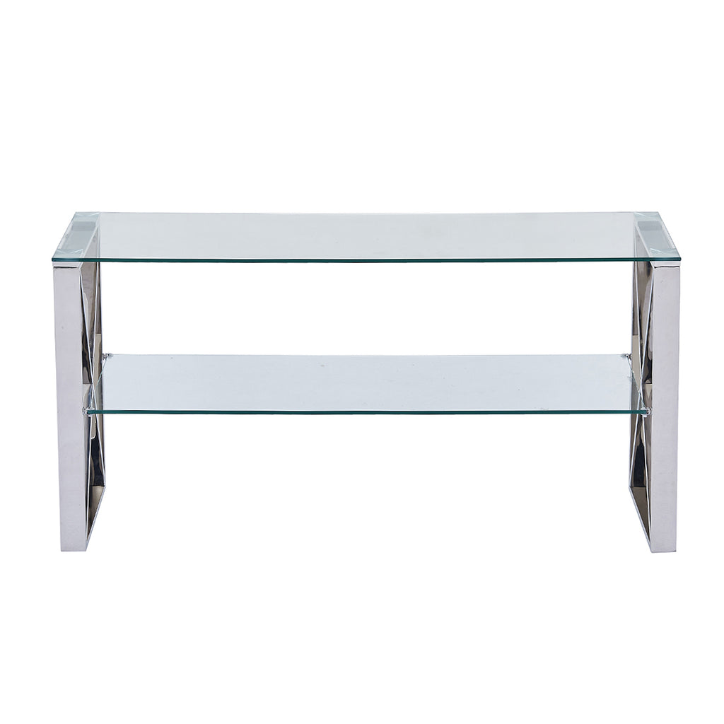 Living Room Set of 5 - Madrid Chrome Two Side Tables + Coffee Table + Console Table + TV Unit - VANITY LIVING