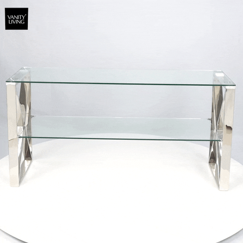 Clear glass and sales chrome tv stand