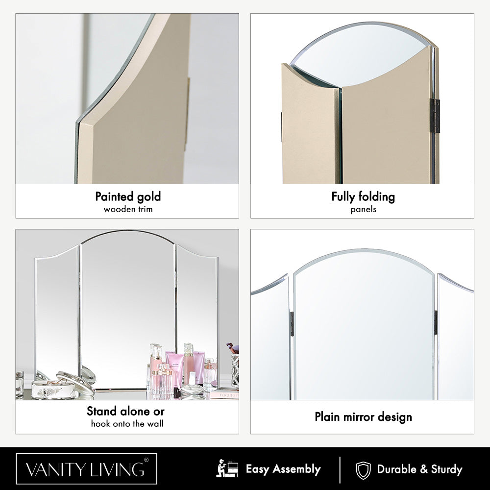 vanity mirror, table mirror, makeup mirror, dressing table mirror, curved mirror, trifold mirror