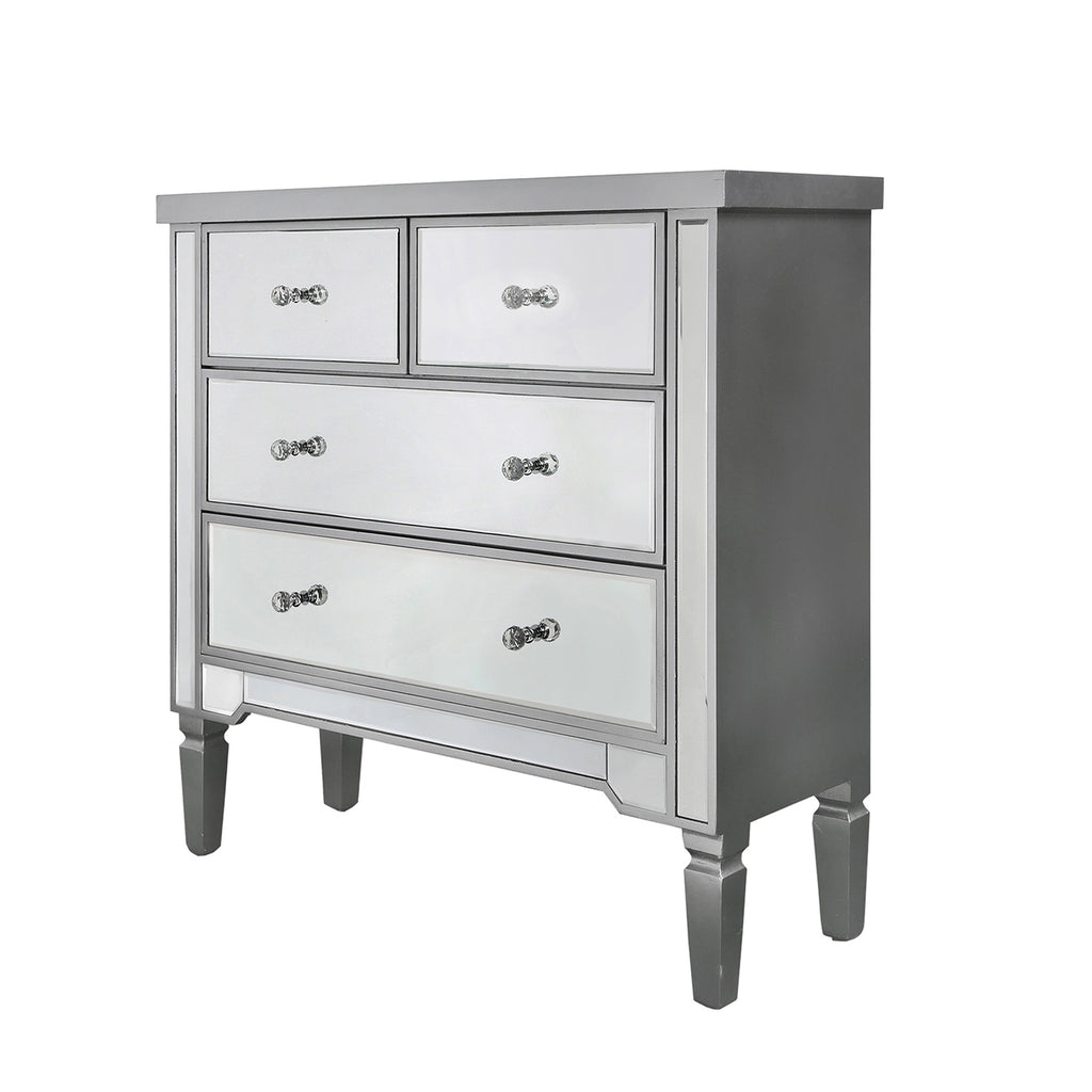 Bedroom Set of 4 - Treviso Silver Two Bedside Tables + Chest of Drawer + Console Table - VANITY LIVING