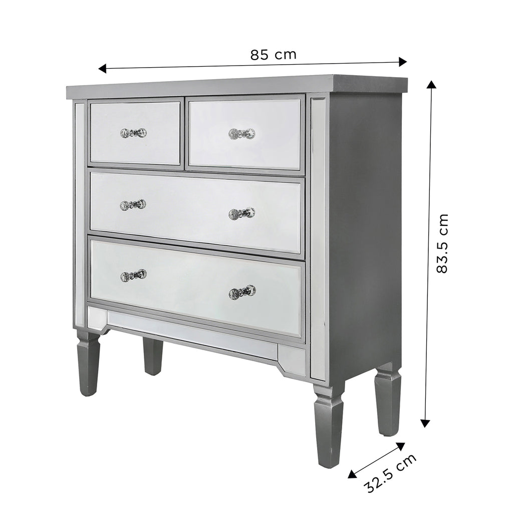 Bedroom Set of 4 - Treviso Silver Two Bedside Tables + Chest of Drawer + Console Table - VANITY LIVING