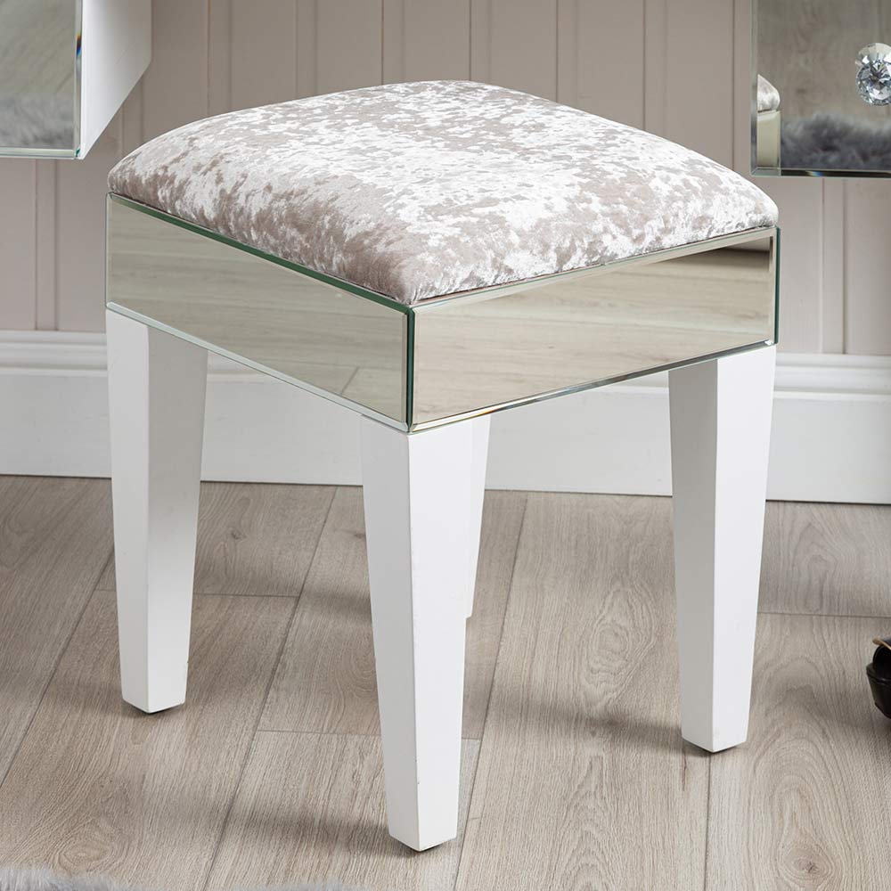 stool, mirror stool chair, cushioned stool, mirrored cushioned stool, dressing stool, poufs stool, sitting stool, velvet stool