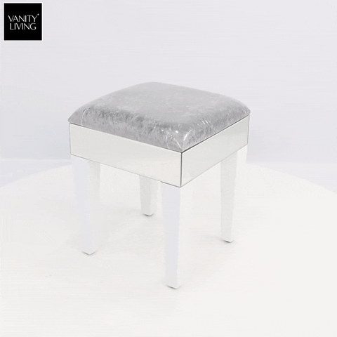 Stool Mirrored with White Legs VANITY LIVING
