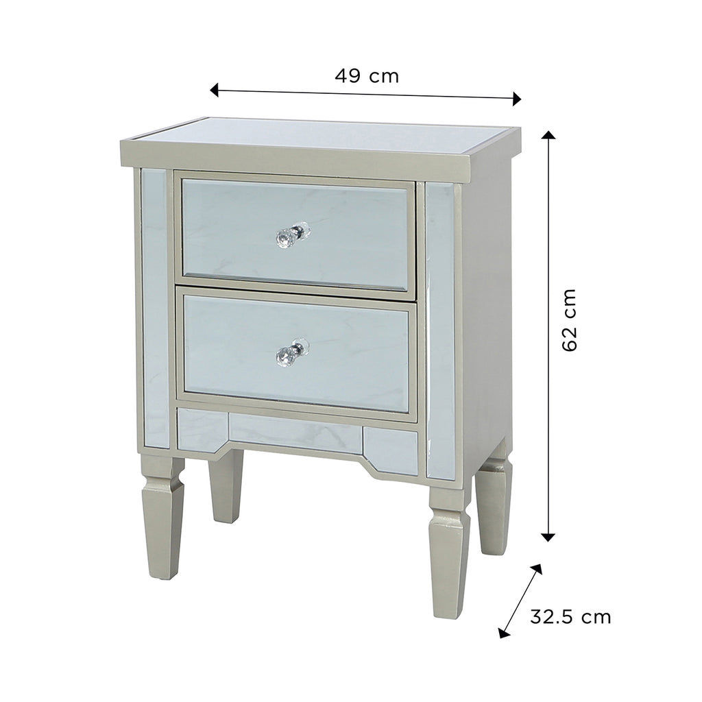 Bedroom Set of 5 - Treviso Gold Two Bedside Tables + Chest of Drawer + Console Table + Wall Mirror - VANITY LIVING