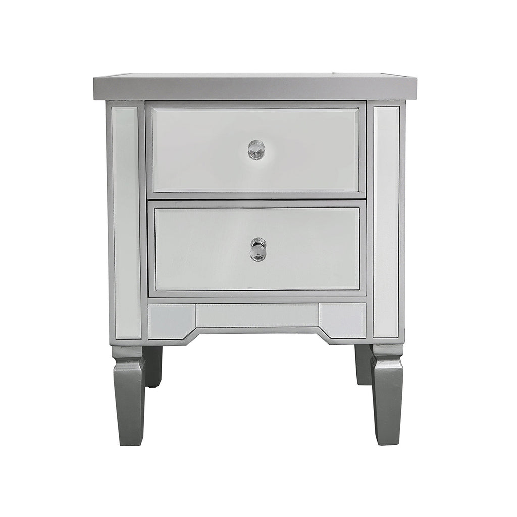 Bedroom Set of 6 - Treviso Silver Two Bedside Tables + Chest of 4 Drawers + Chest of 5 Drawers + Console Table + Wall Mirror - VANITY LIVING