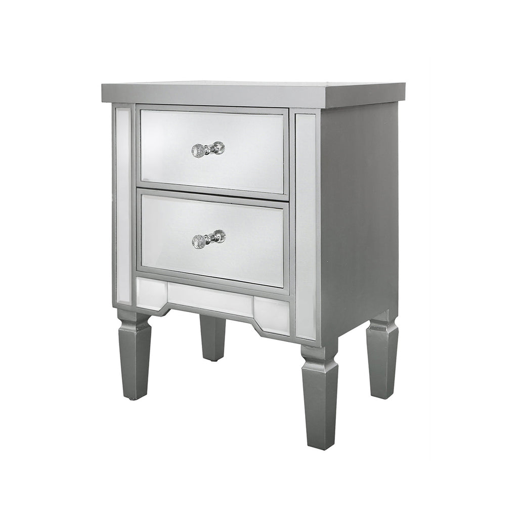 Bedroom Set of 4 - Treviso Silver Two Bedside Tables + Chest of Drawer + Wall Mirror - VANITY LIVING