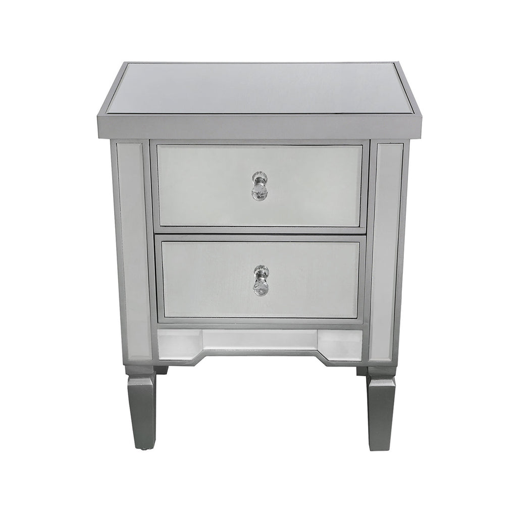 Bedroom Set of 6 - Treviso Silver Two Bedside Tables + Chest of 4 Drawers + Chest of 5 Drawers + Console Table + Wall Mirror - VANITY LIVING