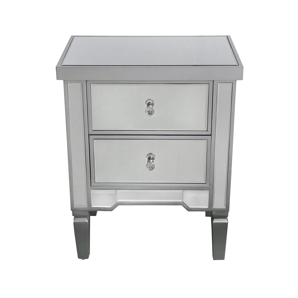 Bedroom Set of 3 - Treviso Silver Two Bedside Tables + Chest of Drawer - VANITY LIVING