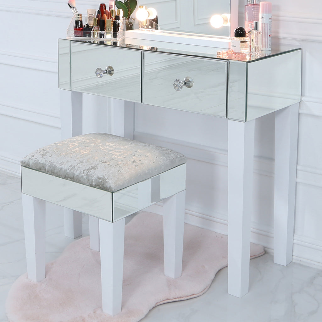 Two Mirrored Drawer - Dressing Table + Stool - VANITY LIVING