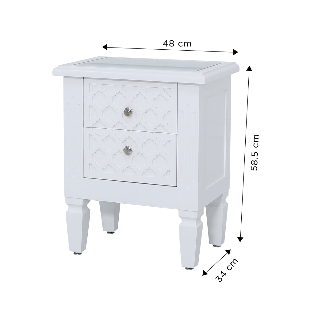 Marrakech White Wood Mirrored top - 2 Bedside Tables - VANITY LIVING