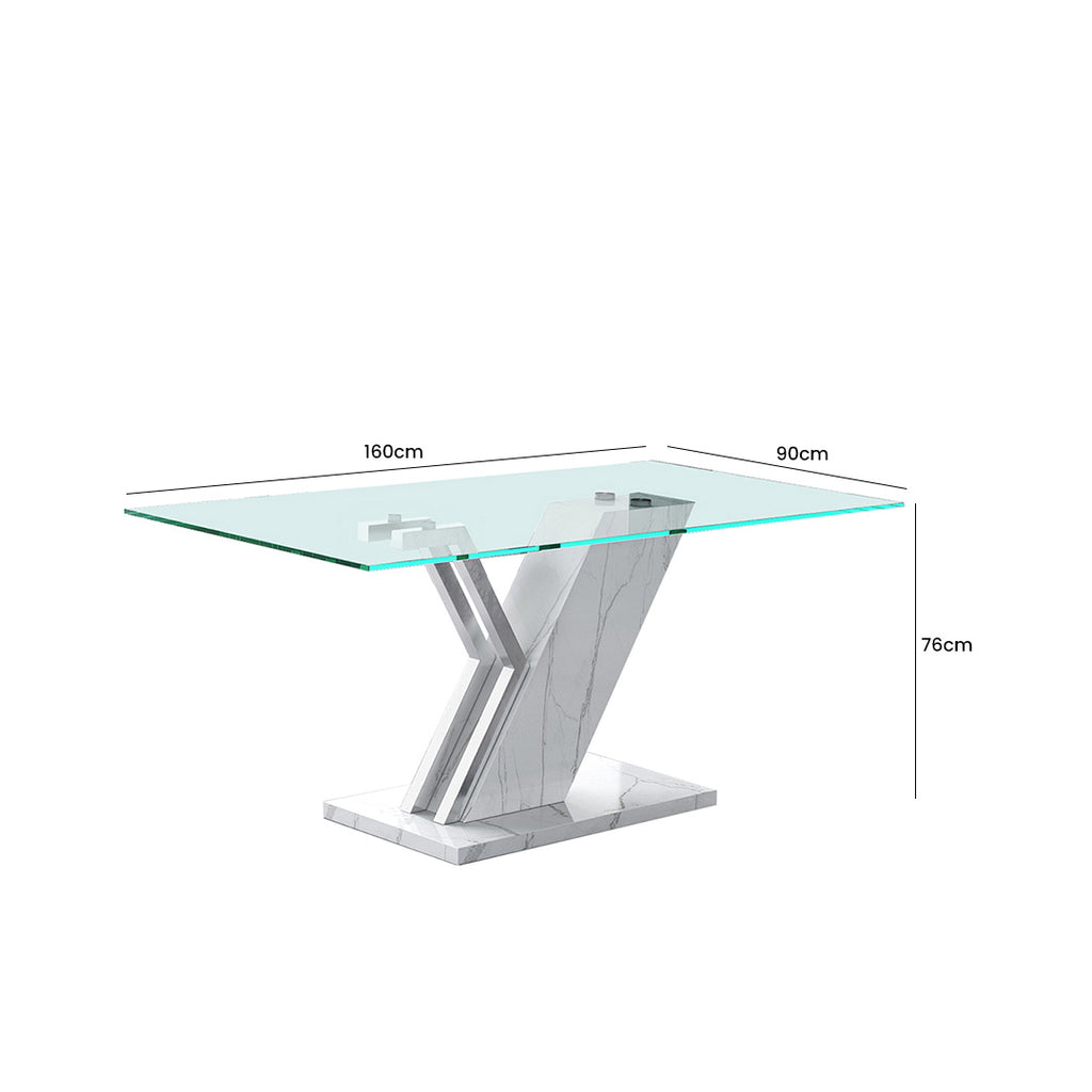 marble effect dining table with glass top
