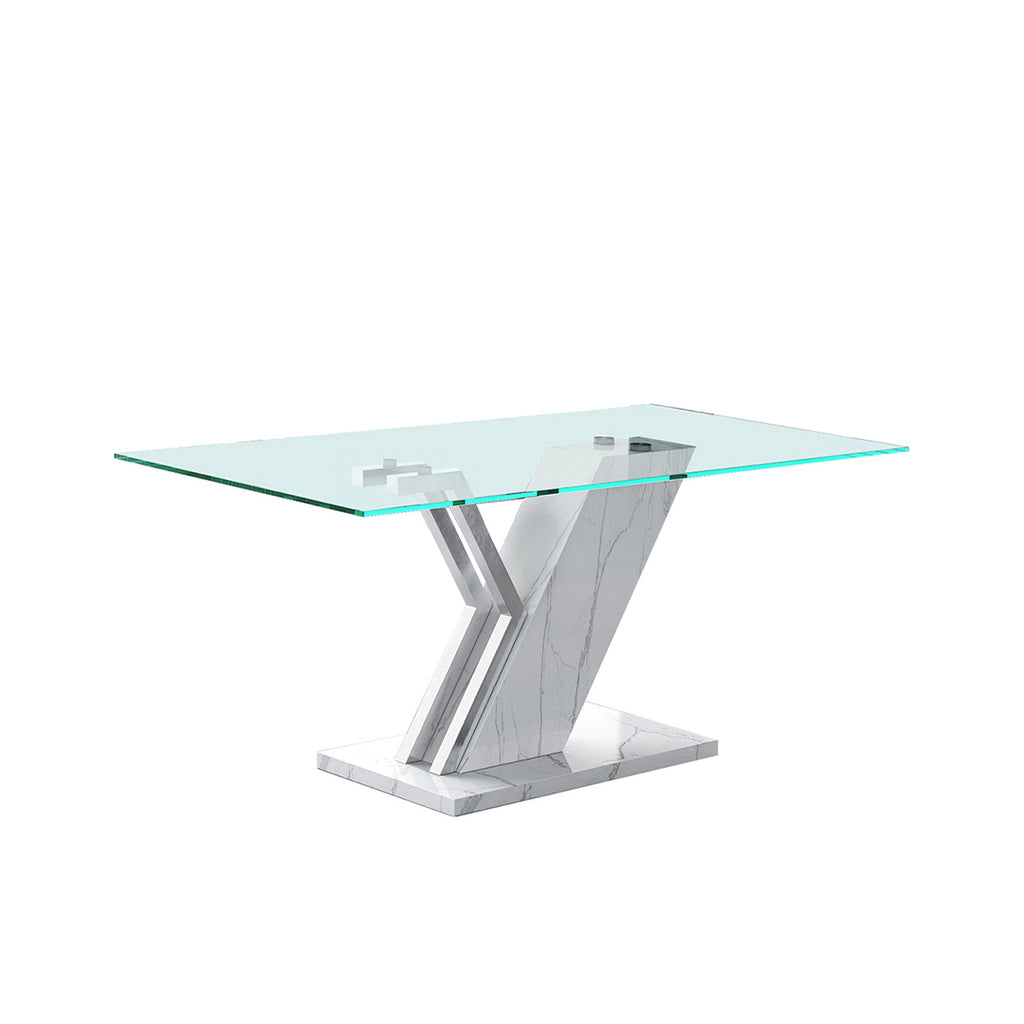 glass top marble effect dining table